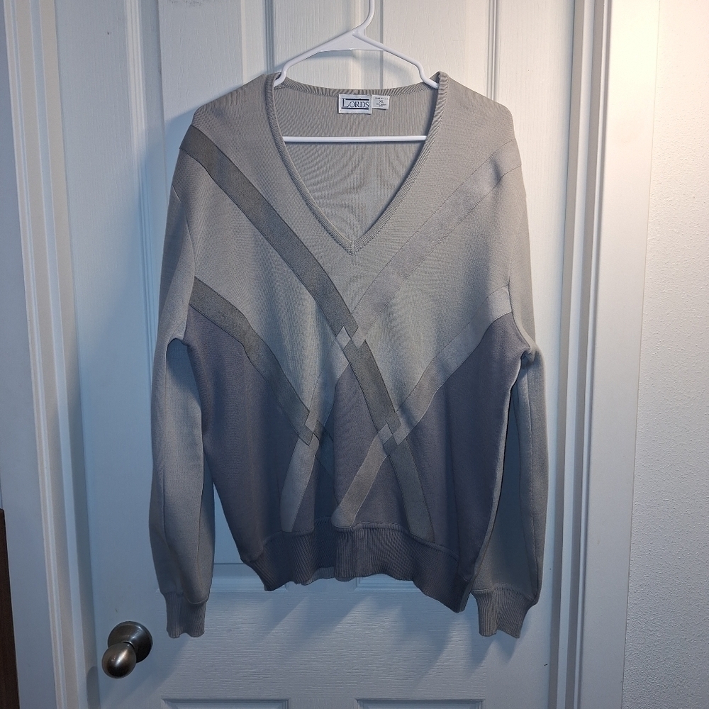 Lords Gray Wool Sweater Criss Cross Large